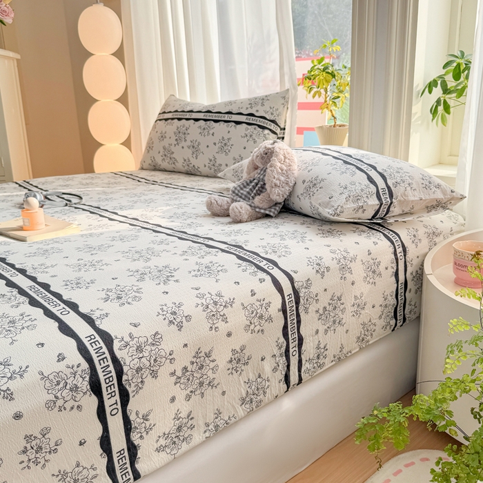 91家纺网 家纺一手货源 找家纺 丝芙妮家居 2026新款四季皱皱棉柔软透气不闷汗木棉床笠单件三件套-系列三 素描花海