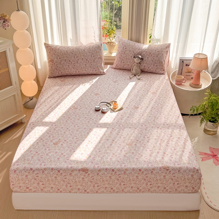 91家纺网 家纺一手货源 找家纺 丝芙妮家居 2026新款四季皱皱棉柔软透气不闷汗木棉床笠单件三件套-系列三 春之约