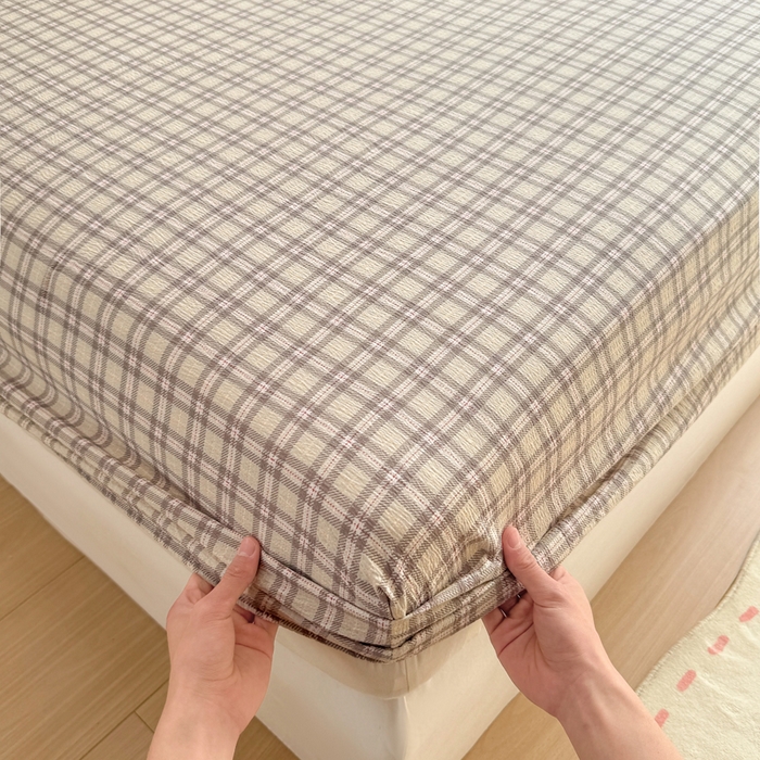 91家纺网 家纺一手货源 找家纺 丝芙妮家居 2026新款四季皱皱棉柔软透气不闷汗木棉床笠单件三件套-系列三 浅川织格