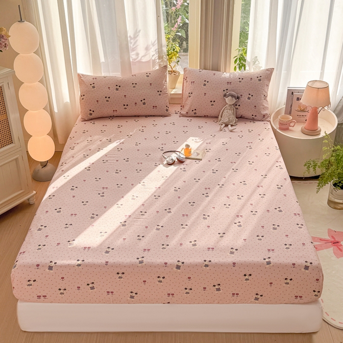 91家纺网 家纺一手货源 找家纺 丝芙妮家居 2026新款四季皱皱棉柔软透气不闷汗木棉床笠单件三件套-系列三 花枝狗狗