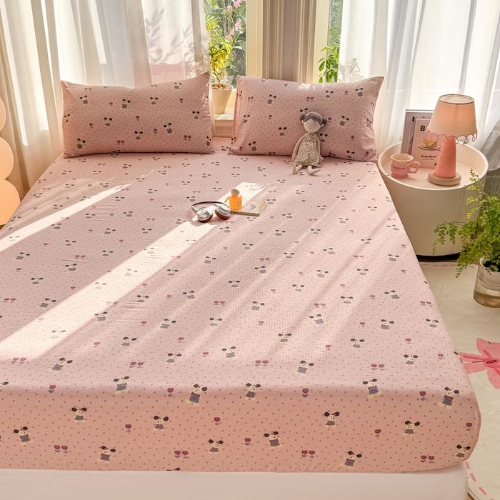 91家纺网 家纺一手货源 找家纺 丝芙妮家居 2026新款四季皱皱棉柔软透气不闷汗木棉床笠单件三件套-系列三 花枝狗狗