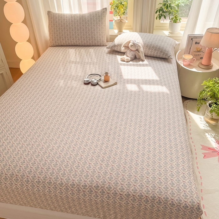 91家纺网 家纺一手货源 找家纺 丝芙妮家居 2026新款四季皱皱棉柔软透气不闷汗木棉床笠单件三件套-系列三 花清梦