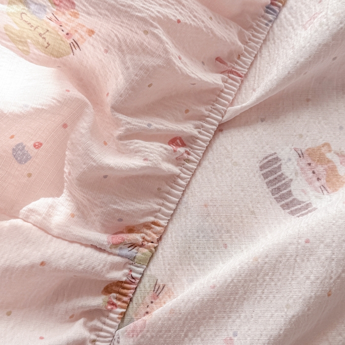 91家纺网 家纺一手货源 找家纺 丝芙妮家居 2026新款四季皱皱棉柔软透气不闷汗木棉床笠单件三件套-系列三 莓果冰淇淋