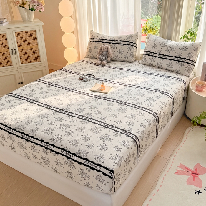 91家纺网 家纺一手货源 找家纺 丝芙妮家居 2026新款四季皱皱棉柔软透气不闷汗木棉床笠单件三件套-系列三 素描花海