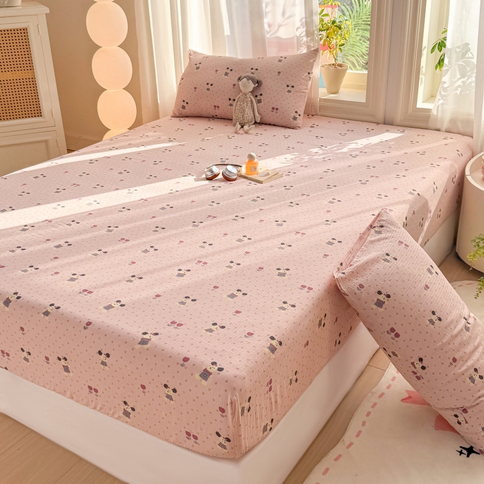 91家纺网 家纺一手货源 找家纺 丝芙妮家居 2026新款四季皱皱棉柔软透气不闷汗木棉床笠单件三件套-系列三 花枝狗狗