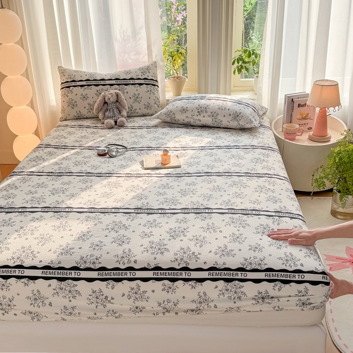 91家纺网 家纺一手货源 找家纺 丝芙妮家居 2026新款四季皱皱棉柔软透气不闷汗木棉床笠单件三件套-系列三 素描花海