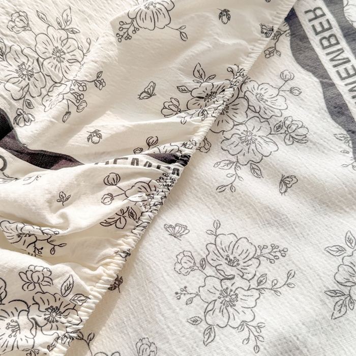 91家纺网 家纺一手货源 找家纺 丝芙妮家居 2026新款四季皱皱棉柔软透气不闷汗木棉床笠单件三件套-系列三 素描花海