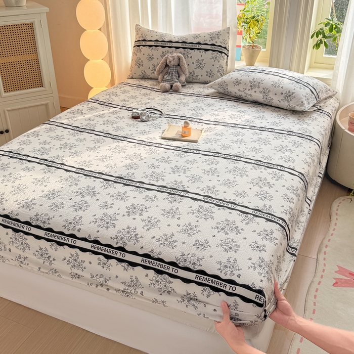 91家纺网 家纺一手货源 找家纺 丝芙妮家居 2026新款四季皱皱棉柔软透气不闷汗木棉床笠单件三件套-系列三 素描花海