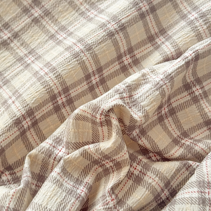 91家纺网 家纺一手货源 找家纺 丝芙妮家居 2026新款四季皱皱棉柔软透气不闷汗木棉床笠单件三件套-系列三 浅川织格