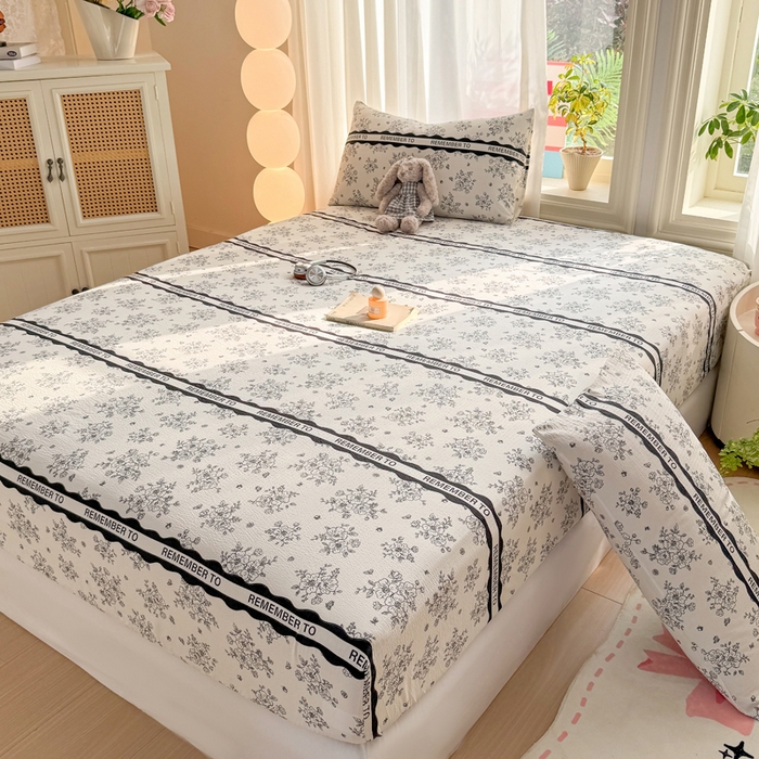 91家纺网 家纺一手货源 找家纺 丝芙妮家居 2026新款四季皱皱棉柔软透气不闷汗木棉床笠单件三件套-系列三 素描花海