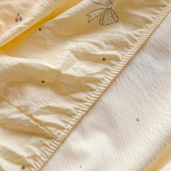 91家纺网 家纺一手货源 找家纺 丝芙妮家居 2026新款四季皱皱棉柔软透气不闷汗木棉床笠单件三件套-系列三 泡芙蝴蝶结