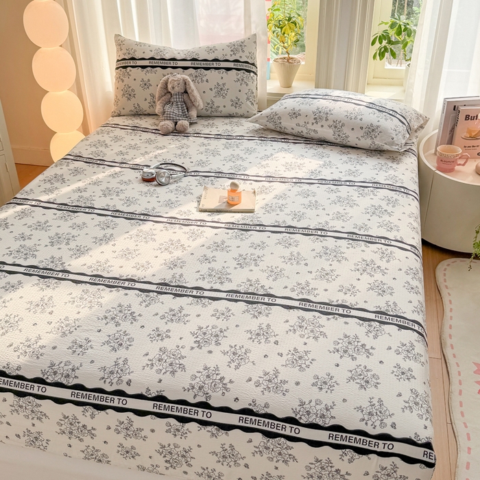 91家纺网 家纺一手货源 找家纺 丝芙妮家居 2026新款四季皱皱棉柔软透气不闷汗木棉床笠单件三件套-系列三 素描花海