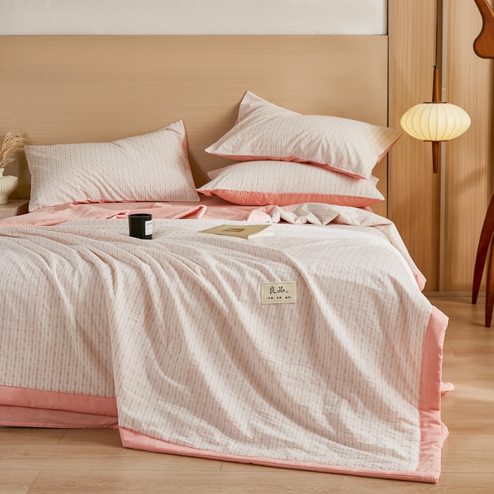 91家纺网 家纺一手货源 找家纺 鸣升家纺 2026新款全棉纯棉麦香提花系列大豆夏被夏凉被空调被 麦香提花简约粉