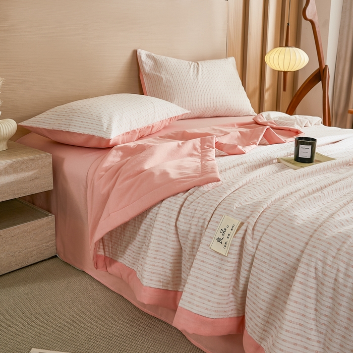 91家纺网 家纺一手货源 找家纺 鸣升家纺 2026新款全棉纯棉麦香提花系列大豆夏被夏凉被空调被 麦香提花简约粉