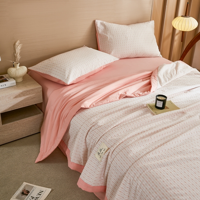 91家纺网 家纺一手货源 找家纺 鸣升家纺 2026新款全棉纯棉麦香提花系列大豆夏被夏凉被空调被 麦香提花简约粉