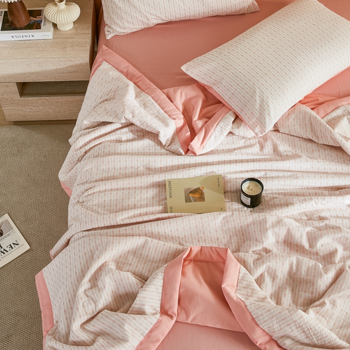 91家纺网 家纺一手货源 找家纺 鸣升家纺 2026新款全棉纯棉麦香提花系列大豆夏被夏凉被空调被 麦香提花简约粉