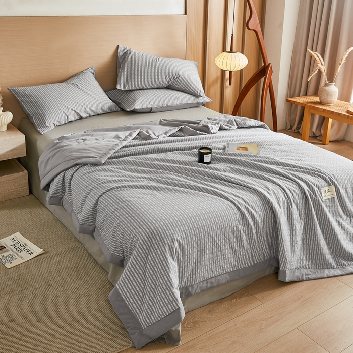 91家纺网 家纺一手货源 找家纺 鸣升家纺 2026新款全棉纯棉麦香提花系列大豆夏被夏凉被空调被 麦香提花条纹灰