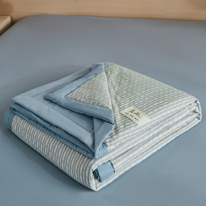 91家纺网 家纺一手货源 找家纺 鸣升家纺 2026新款全棉纯棉麦香提花系列大豆夏被夏凉被空调被 麦香提花条纹绿