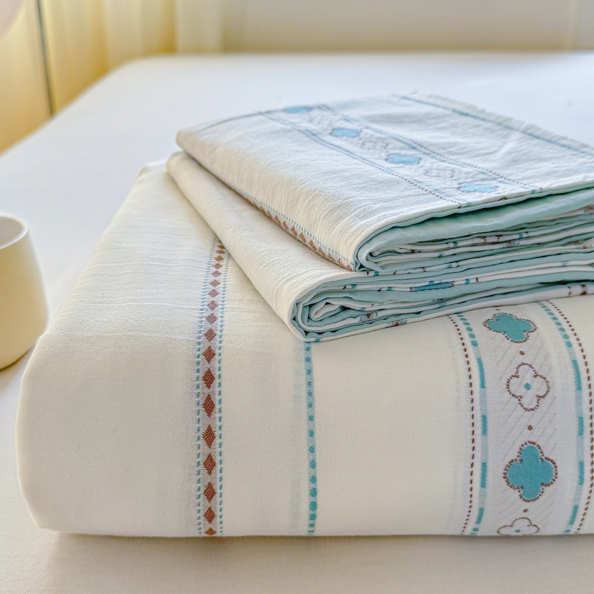 灰鲸 2026新款全棉纯棉色织提花床单单床单床单单件 四叶星语-蓝