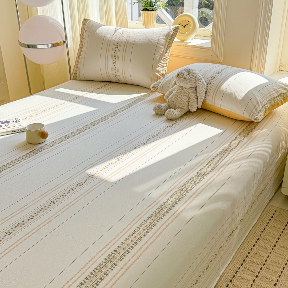 91家纺网 家纺一手货源 找家纺 灰鲸 2026新款全棉纯棉色织提花床单单床单床单单件 费尔岛小马-黄