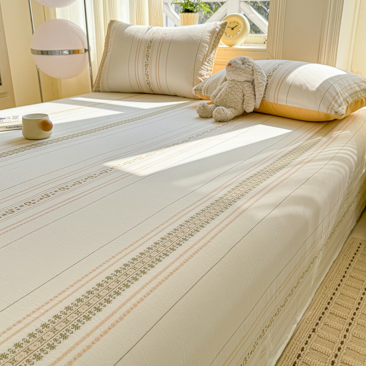 91家纺网 家纺一手货源 找家纺 灰鲸 2026新款全棉纯棉色织提花床单单床单床单单件 费尔岛小马-黄