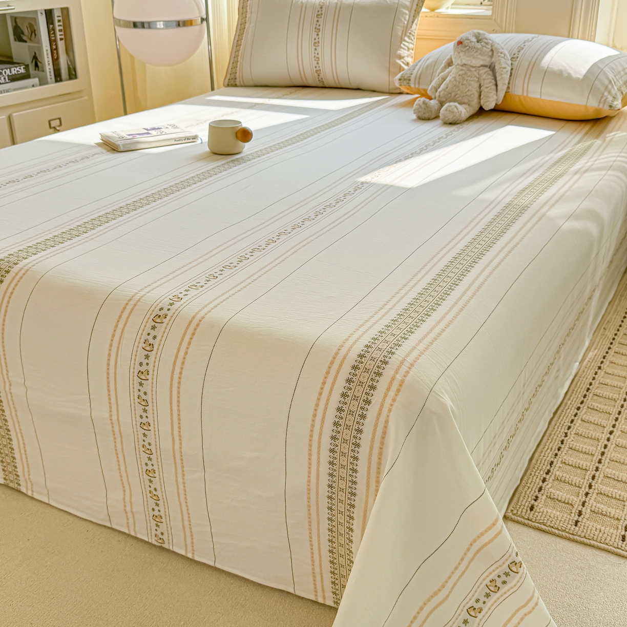 91家纺网 家纺一手货源 找家纺 灰鲸 2026新款全棉纯棉色织提花床单单床单床单单件 费尔岛小马-黄