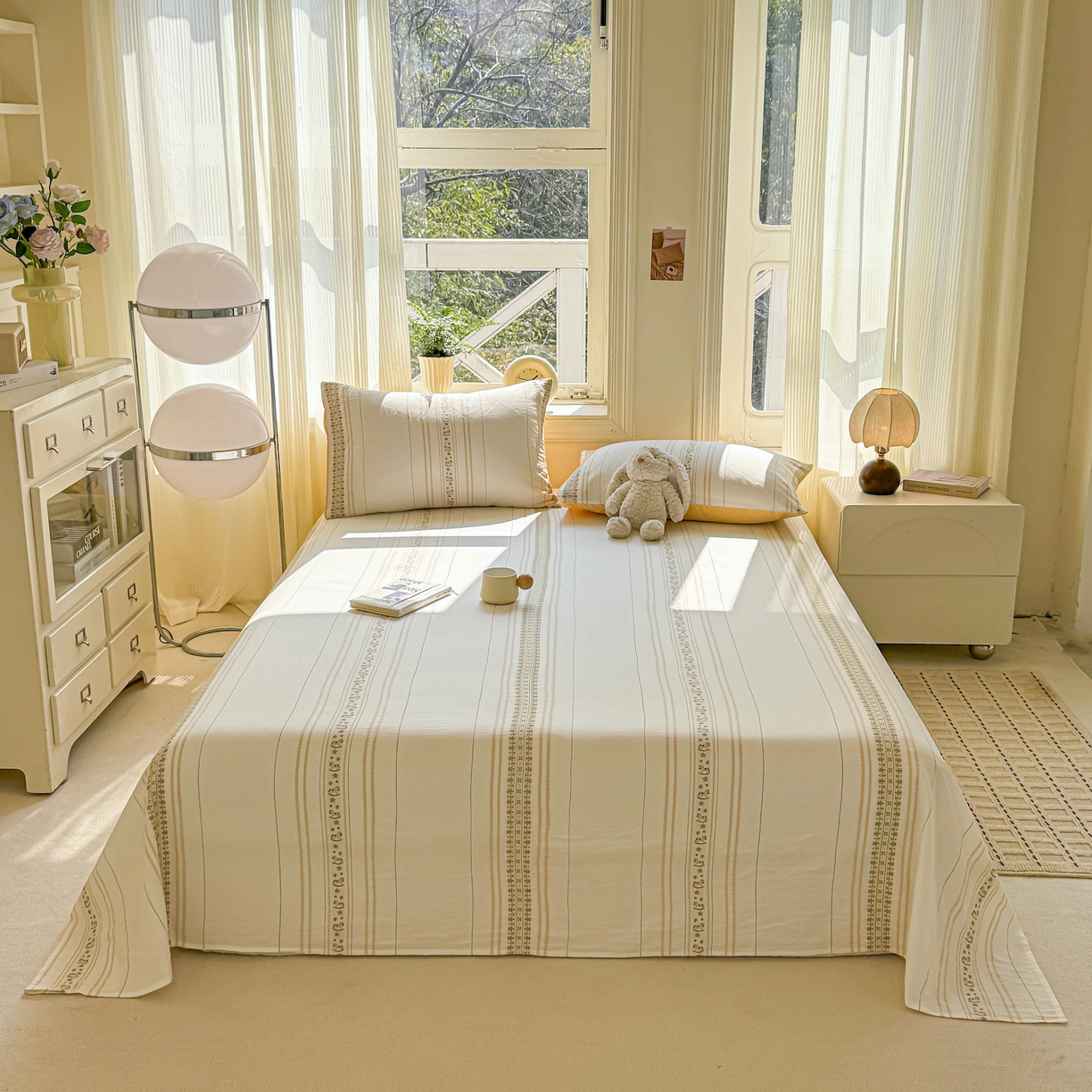 91家纺网 家纺一手货源 找家纺 灰鲸 2026新款全棉纯棉色织提花床单单床单床单单件 费尔岛小马-黄