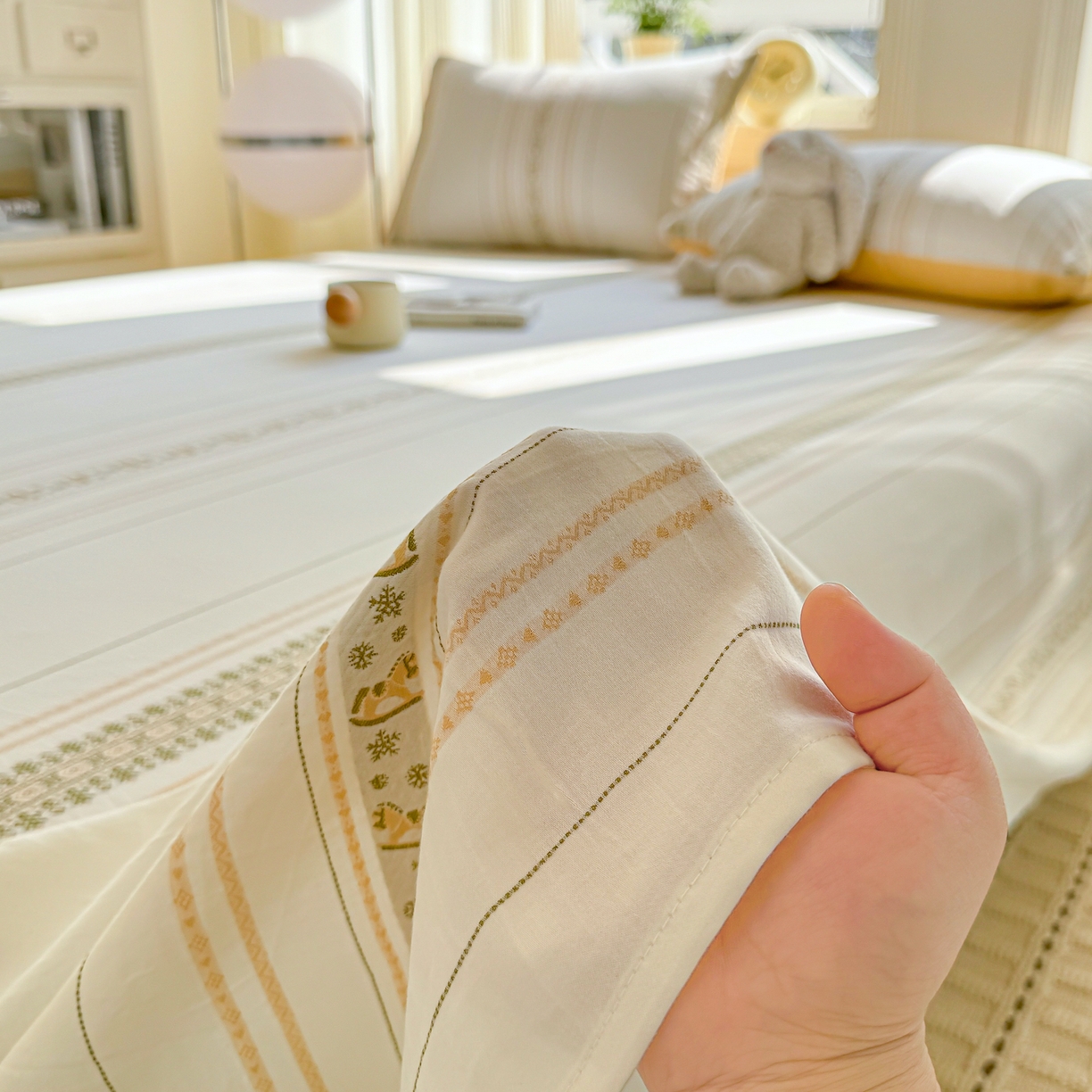 91家纺网 家纺一手货源 找家纺 灰鲸 2026新款全棉纯棉色织提花床单单床单床单单件 费尔岛小马-黄