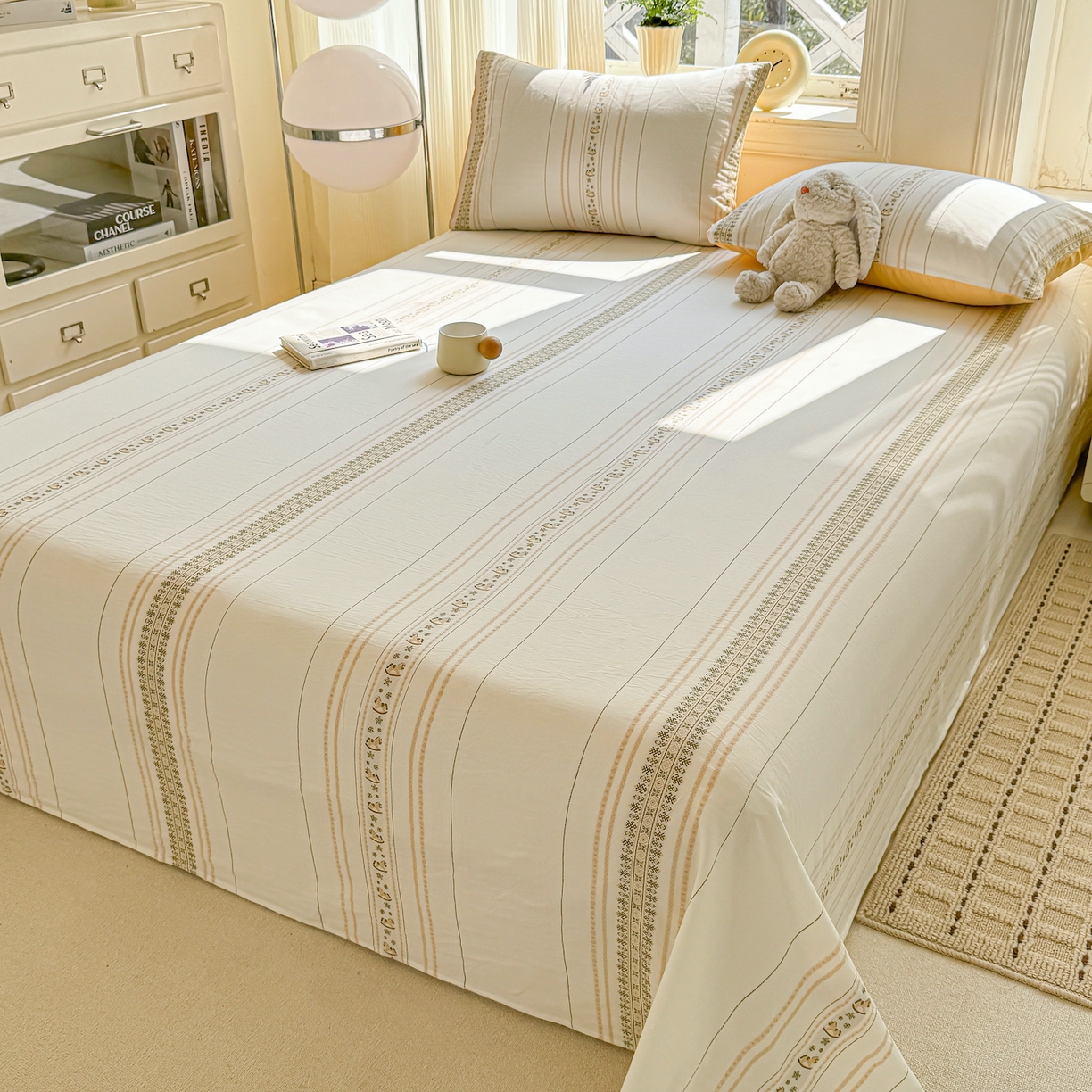 91家纺网 家纺一手货源 找家纺 灰鲸 2026新款全棉纯棉色织提花床单单床单床单单件 费尔岛小马-黄