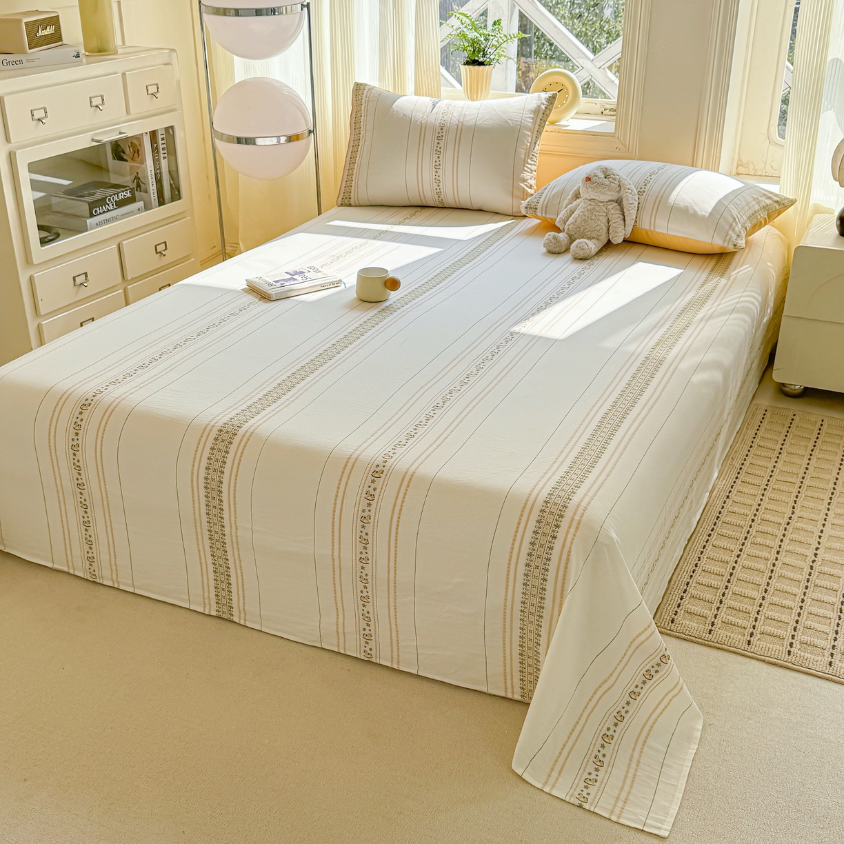 91家纺网 家纺一手货源 找家纺 灰鲸 2026新款全棉纯棉色织提花床单单床单床单单件 费尔岛小马-黄