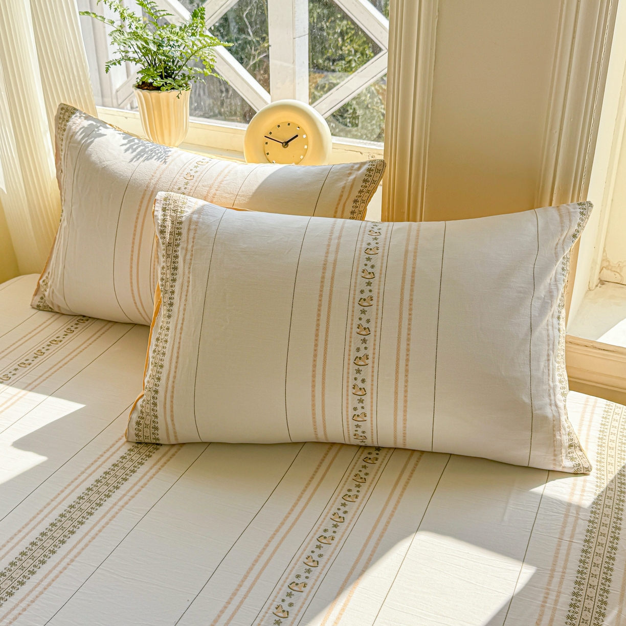 91家纺网 家纺一手货源 找家纺 灰鲸 2026新款全棉纯棉色织提花床单单床单床单单件 费尔岛小马-黄