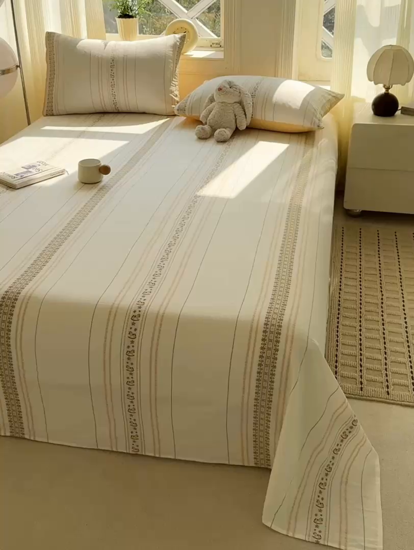 91家纺网 家纺一手货源 找家纺 灰鲸 2026新款全棉纯棉色织提花床单单床单床单单件 费尔岛小马-黄