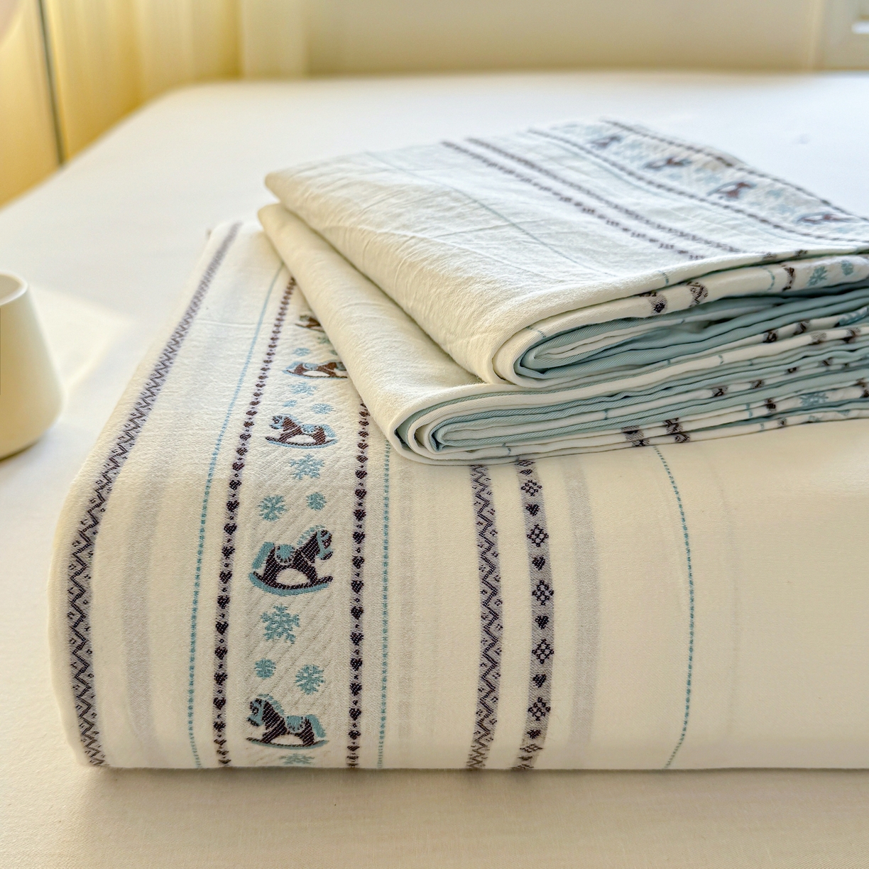 灰鲸 2026新款全棉纯棉色织提花床单单床单床单单件 费尔岛小马-蓝