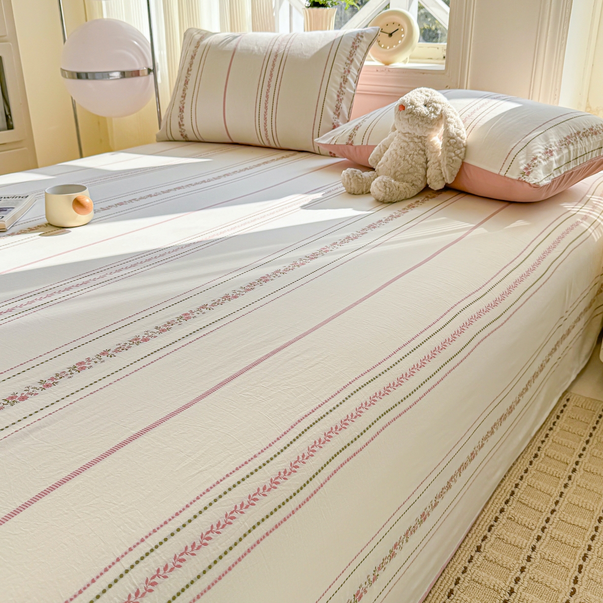 91家纺网 家纺一手货源 找家纺 灰鲸 2026新款全棉纯棉色织提花床单单床单床单单件 罗兰-粉