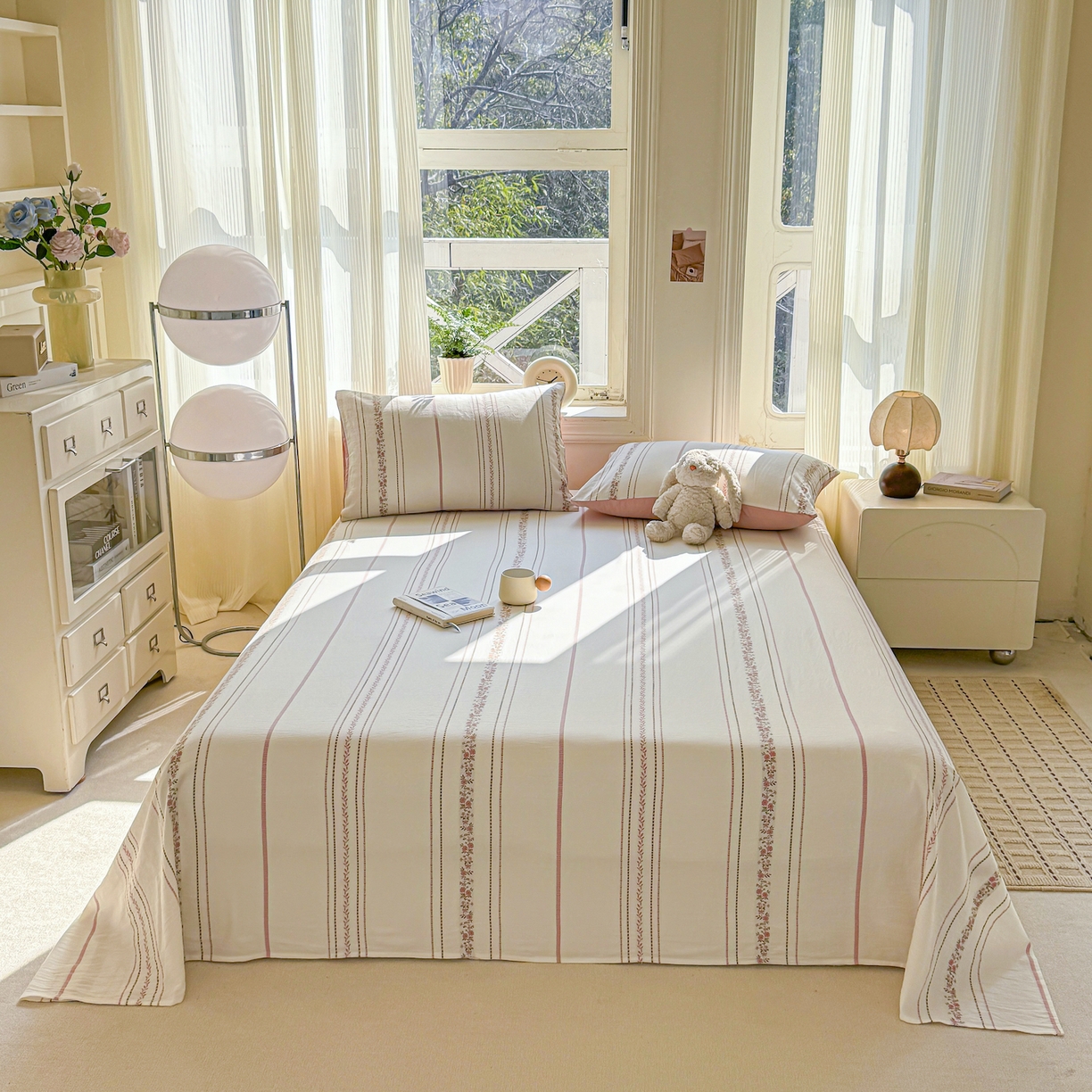 91家纺网 家纺一手货源 找家纺 灰鲸 2026新款全棉纯棉色织提花床单单床单床单单件 罗兰-粉