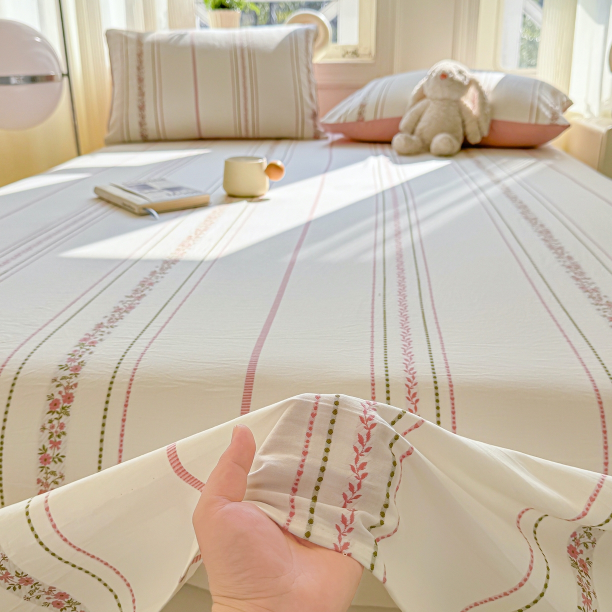 91家纺网 家纺一手货源 找家纺 灰鲸 2026新款全棉纯棉色织提花床单单床单床单单件 罗兰-粉