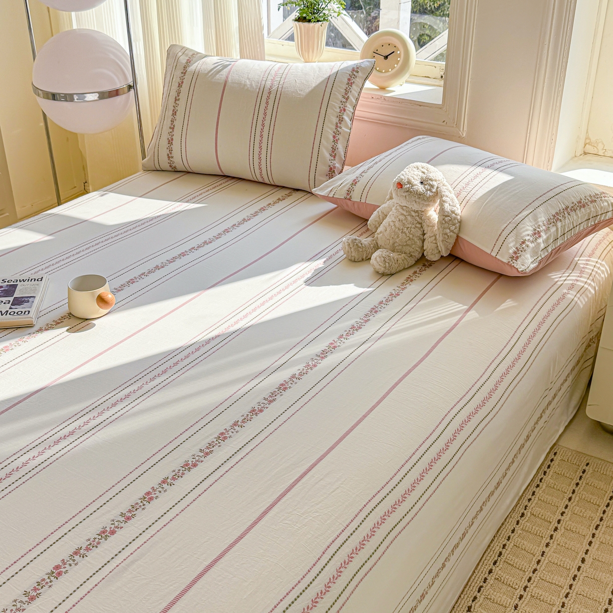 91家纺网 家纺一手货源 找家纺 灰鲸 2026新款全棉纯棉色织提花床单单床单床单单件 罗兰-粉