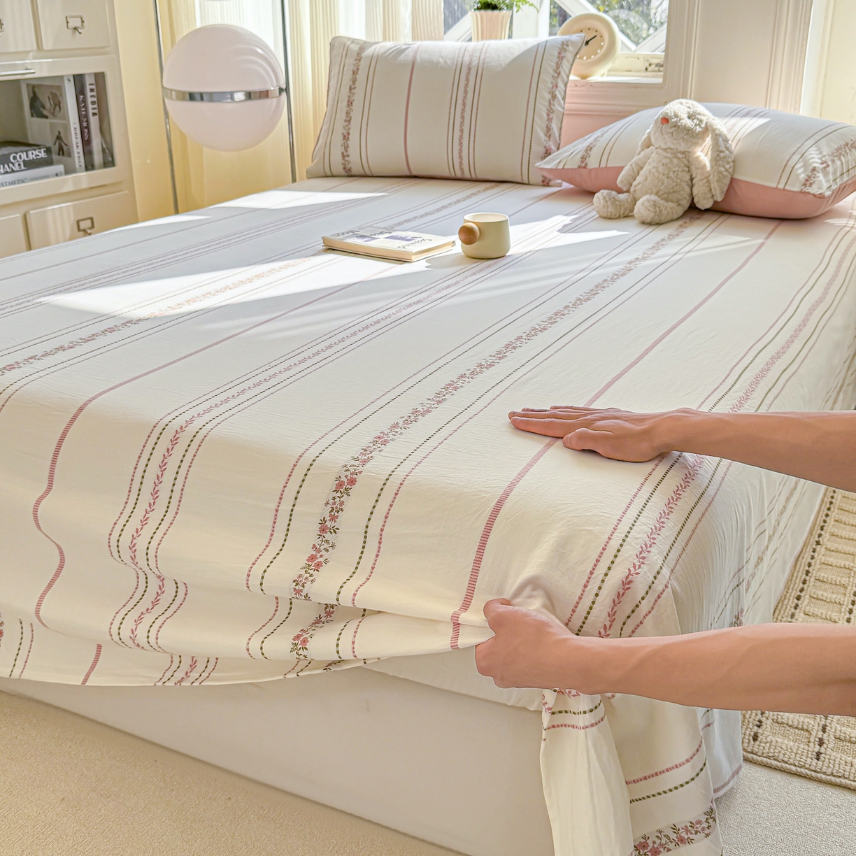 91家纺网 家纺一手货源 找家纺 灰鲸 2026新款全棉纯棉色织提花床单单床单床单单件 罗兰-粉