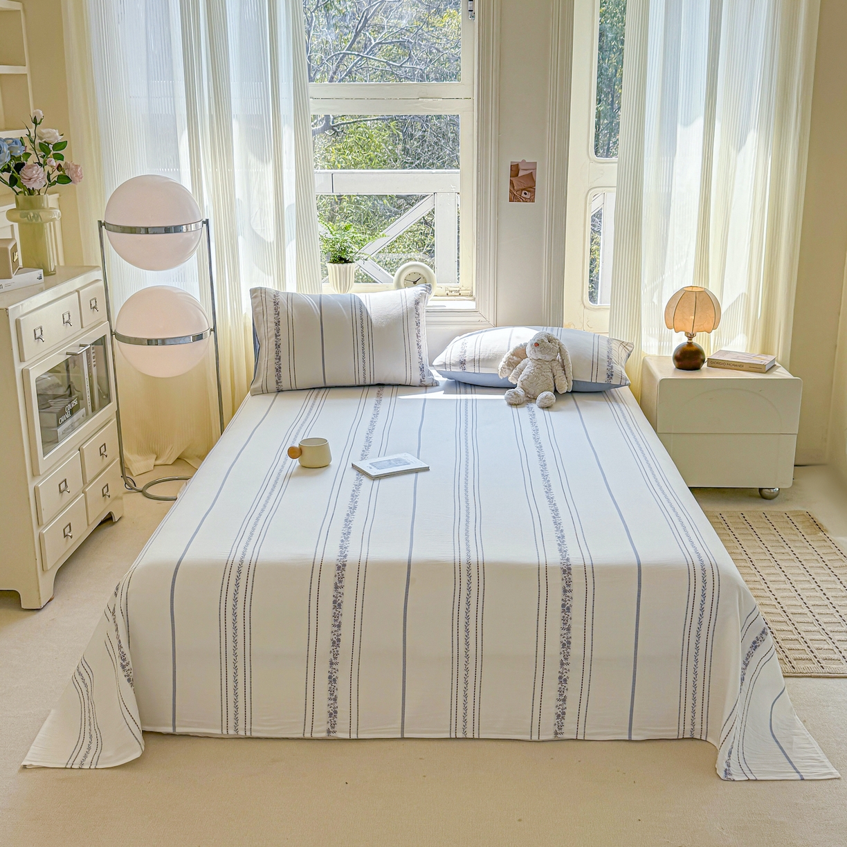 91家纺网 家纺一手货源 找家纺 灰鲸 2026新款全棉纯棉色织提花床单单床单床单单件 罗兰-蓝