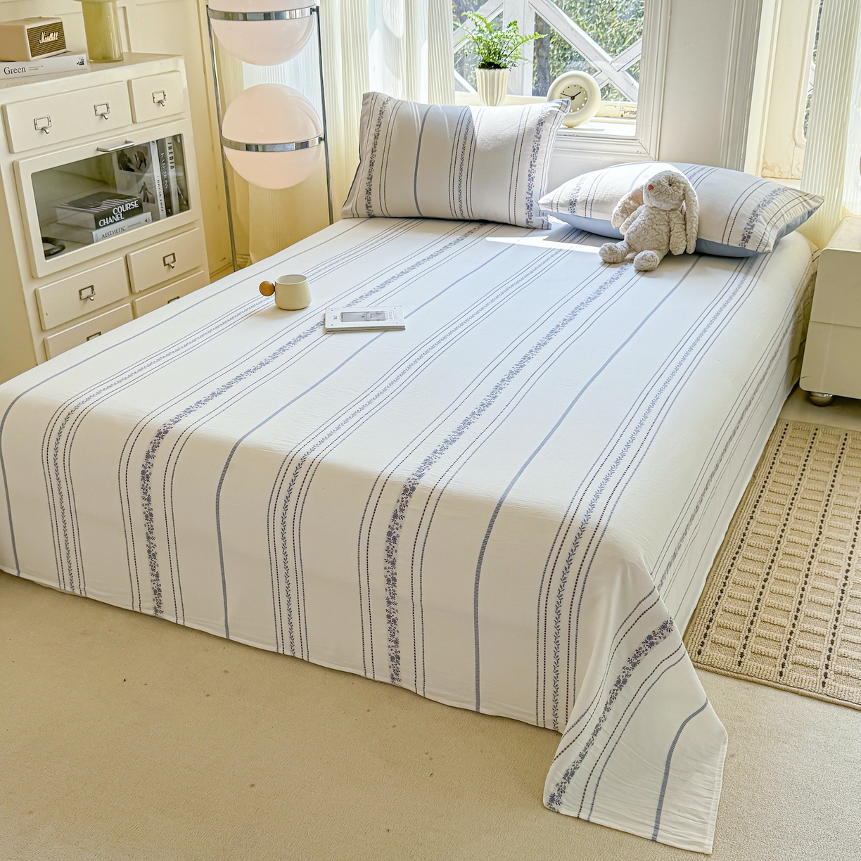 91家纺网 家纺一手货源 找家纺 灰鲸 2026新款全棉纯棉色织提花床单单床单床单单件 罗兰-蓝