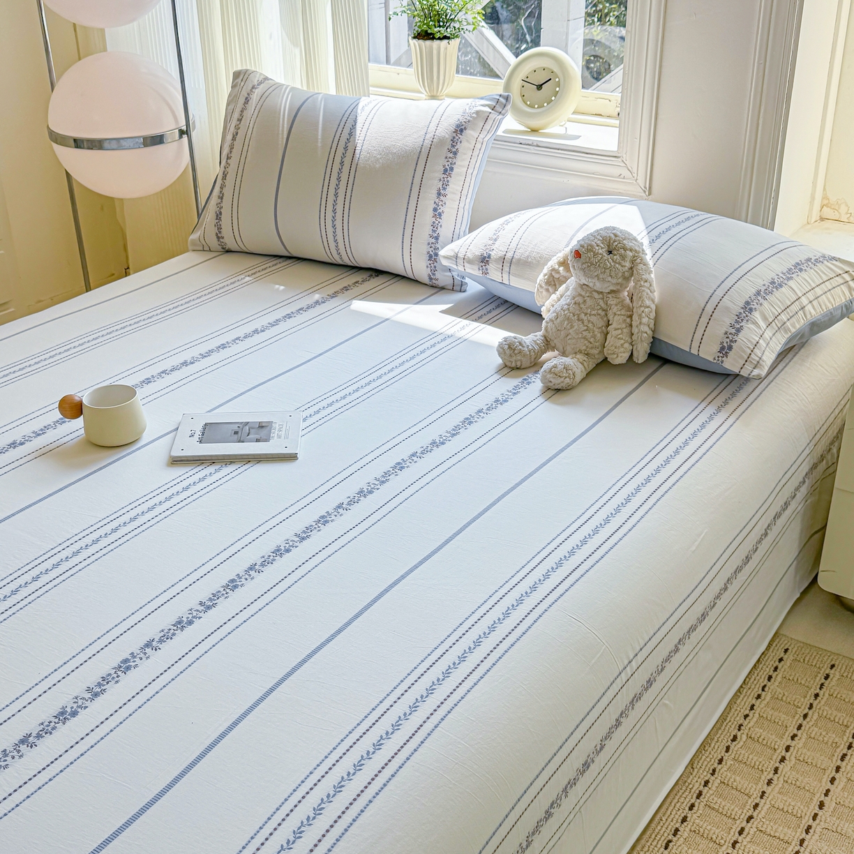 91家纺网 家纺一手货源 找家纺 灰鲸 2026新款全棉纯棉色织提花床单单床单床单单件 罗兰-蓝