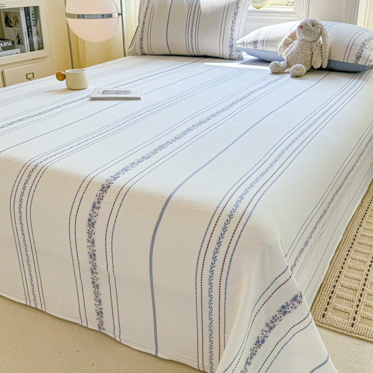 91家纺网 家纺一手货源 找家纺 灰鲸 2026新款全棉纯棉色织提花床单单床单床单单件 罗兰-蓝