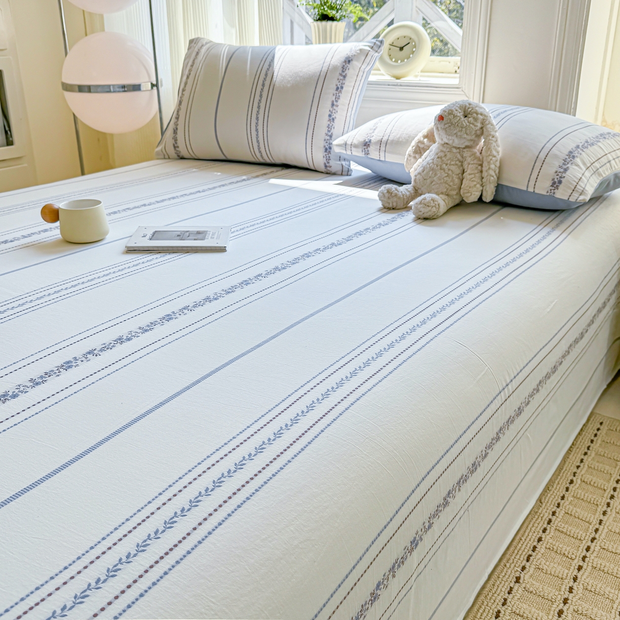 91家纺网 家纺一手货源 找家纺 灰鲸 2026新款全棉纯棉色织提花床单单床单床单单件 罗兰-蓝