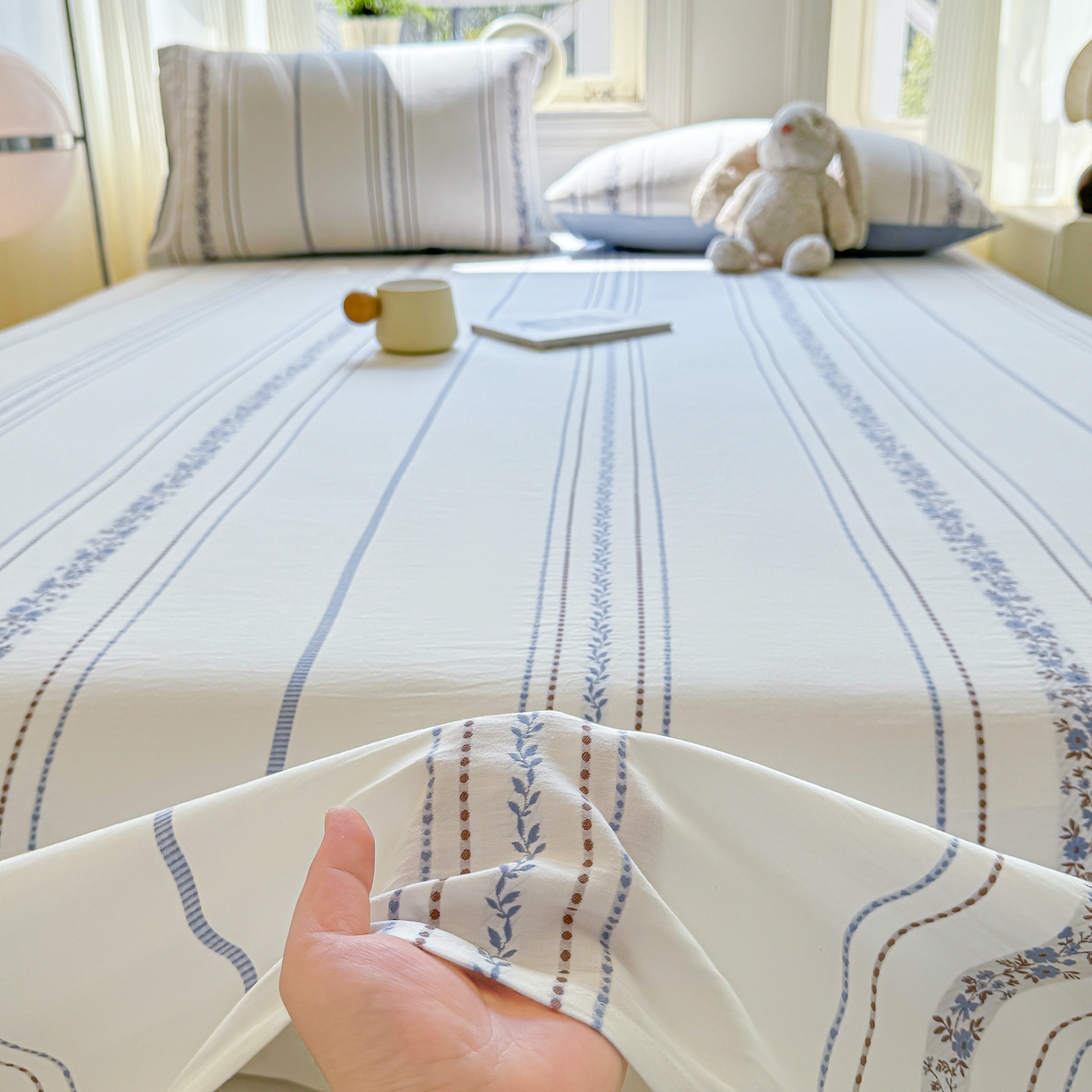 91家纺网 家纺一手货源 找家纺 灰鲸 2026新款全棉纯棉色织提花床单单床单床单单件 罗兰-蓝