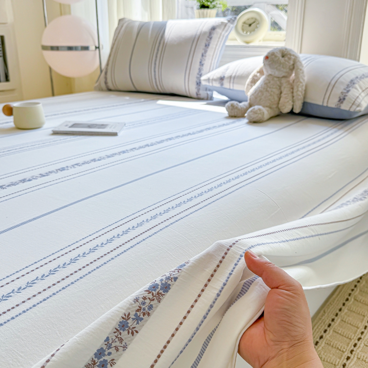 91家纺网 家纺一手货源 找家纺 灰鲸 2026新款全棉纯棉色织提花床单单床单床单单件 罗兰-蓝