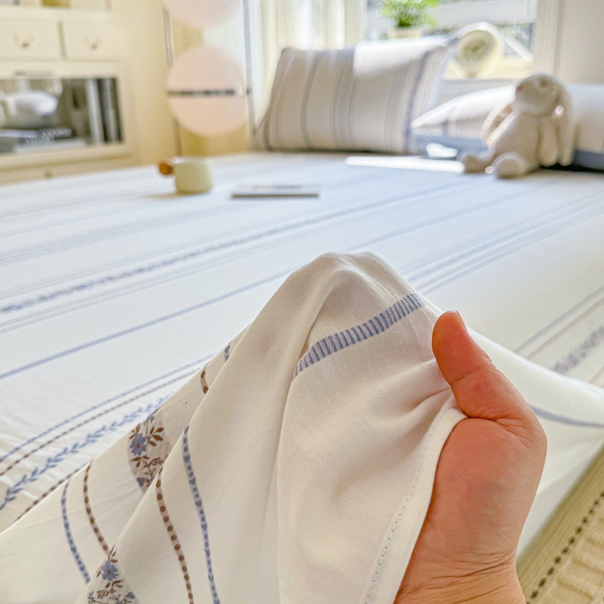 91家纺网 家纺一手货源 找家纺 灰鲸 2026新款全棉纯棉色织提花床单单床单床单单件 罗兰-蓝