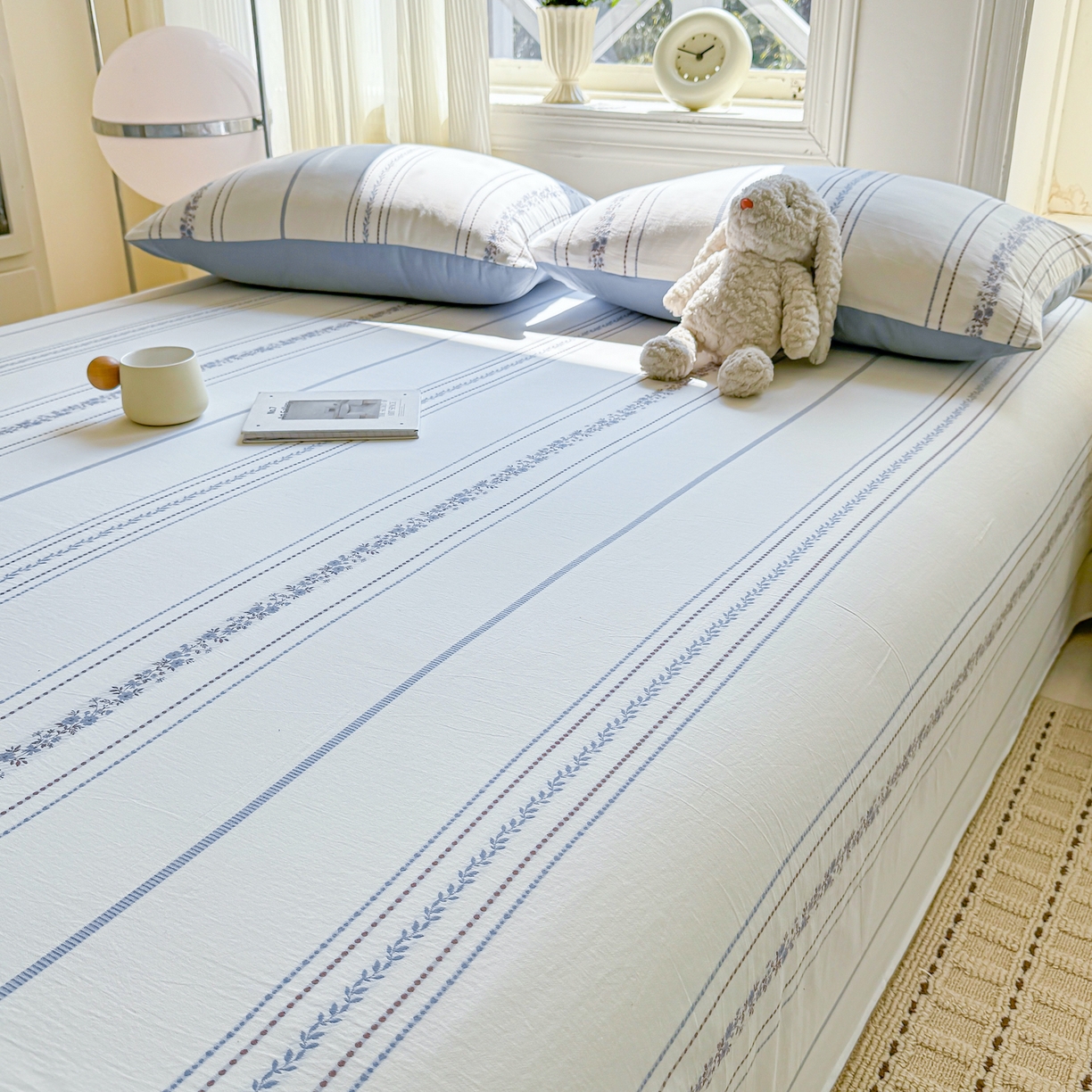 91家纺网 家纺一手货源 找家纺 灰鲸 2026新款全棉纯棉色织提花床单单床单床单单件 罗兰-蓝