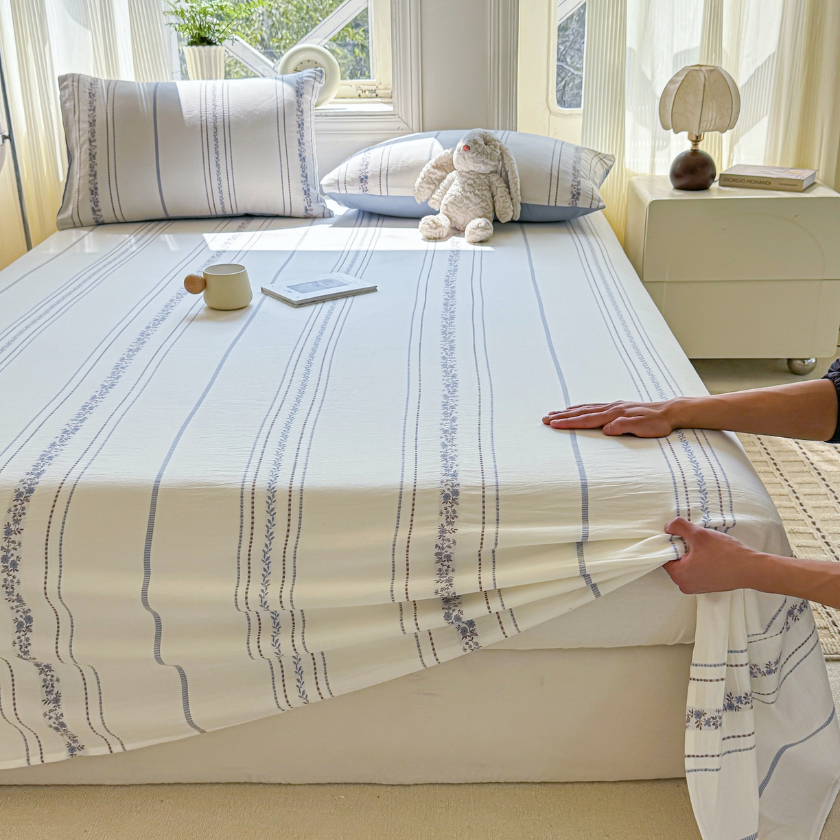 91家纺网 家纺一手货源 找家纺 灰鲸 2026新款全棉纯棉色织提花床单单床单床单单件 罗兰-蓝