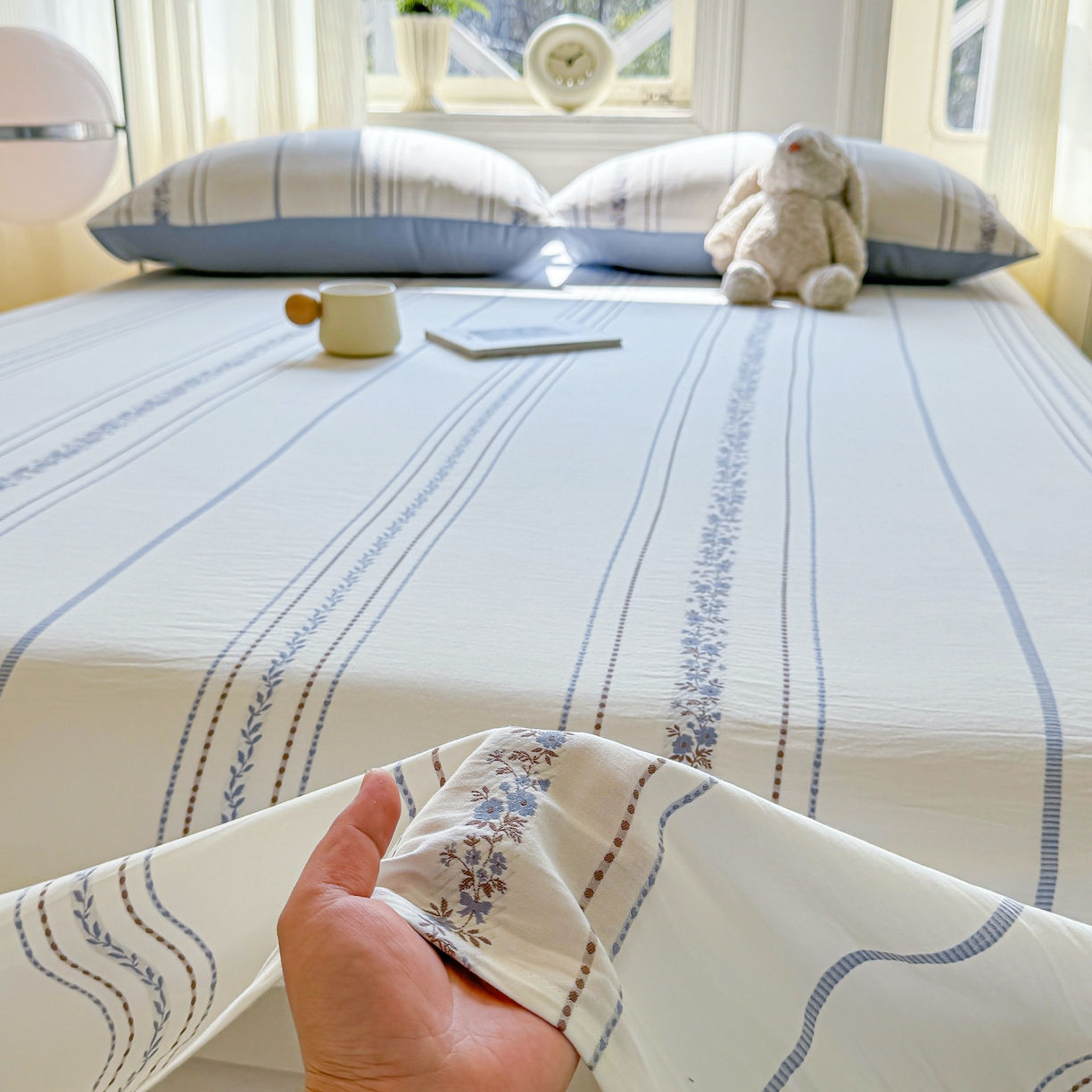 91家纺网 家纺一手货源 找家纺 灰鲸 2026新款全棉纯棉色织提花床单单床单床单单件 罗兰-蓝