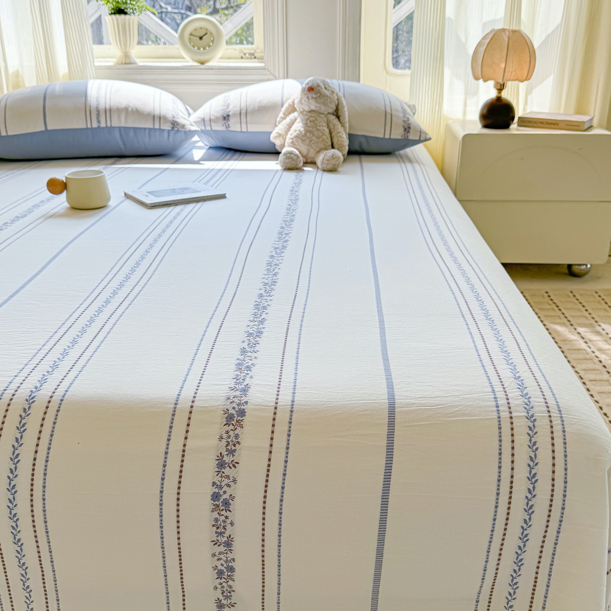 91家纺网 家纺一手货源 找家纺 灰鲸 2026新款全棉纯棉色织提花床单单床单床单单件 罗兰-蓝